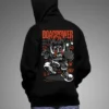 Boar power graphic hoodie, Black hoodie with bold design, Animal-themed streetwear hoodie, Unisex edgy graphic hoodie, Relaxed fit hoodie with boar print, Durable cotton hoodie for casual wear.